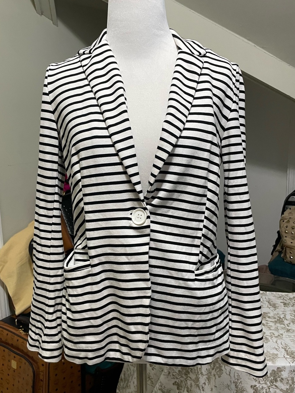 Philosophy Black & White Striped Single-Button Blazer